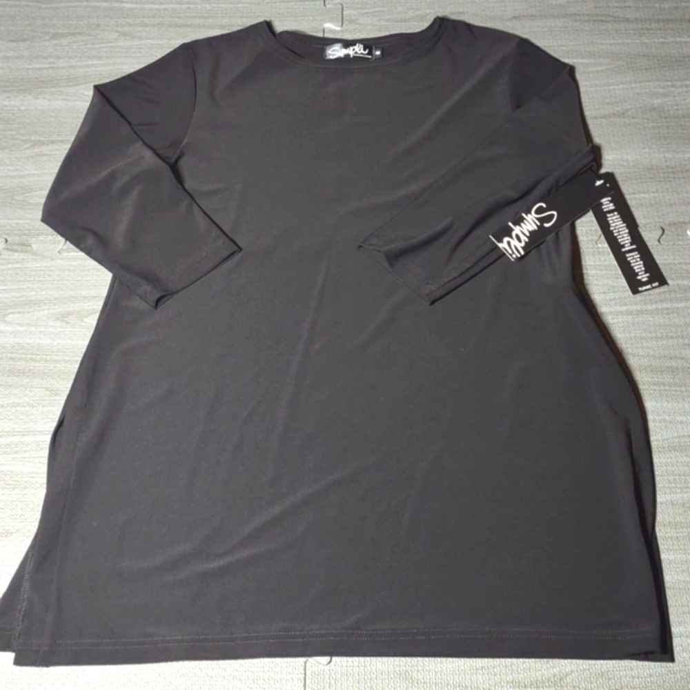 Sympli Ideal Tunic top, 3\4 Sleeves Black size 8